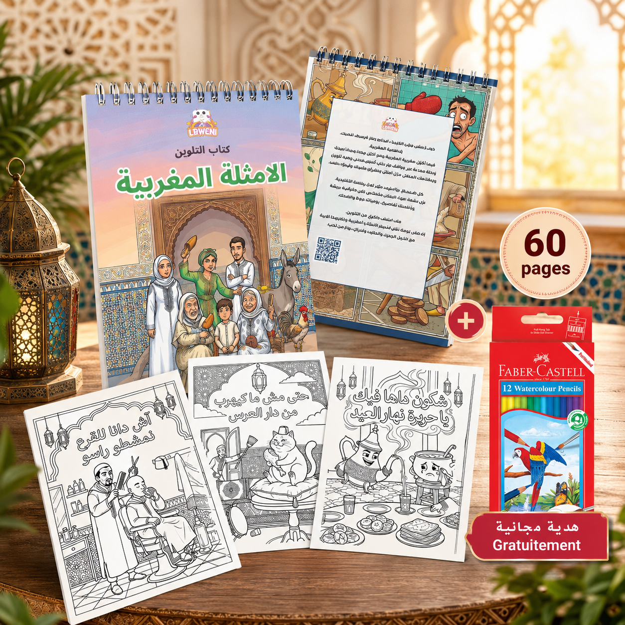 Livre de coloriage Les proverbes marocains avec pages illustrées, crayons offerts et cadeau gratuit