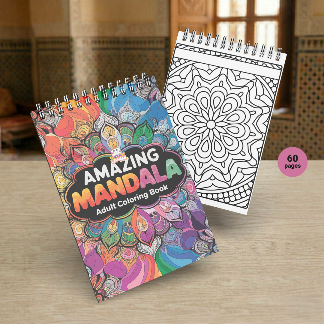 Livre de coloriage Amazing Mandala avec couverture colorée et page mandala à colorier